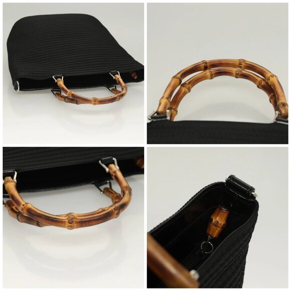 GUCCI Bamboo Hand Bag Canvas Outlet Black Silver 002 1998 0441 Auth BA3228 - Picture 16 of 16